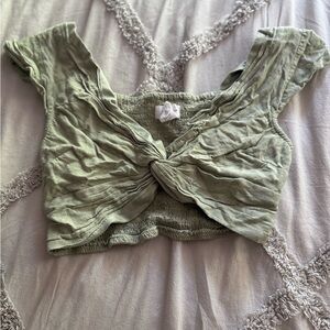 Green Twist Front Women's Top